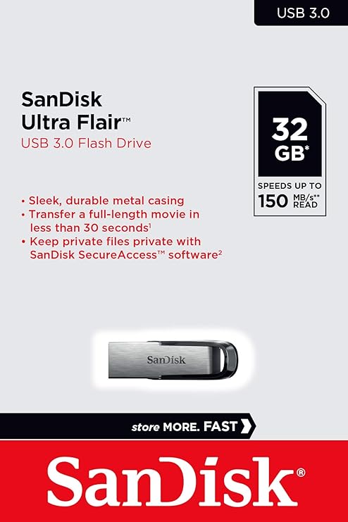 SanDisk Ultra Flair 32 GB USB 3.0 Pen Drive (Silver) - Flash Drive by SanDisk